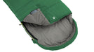 Outwell Campion Junior Sleeping Bag - Green close up image of hood with zip slightly undone to show pocket with mobile phone in
