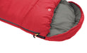 Outwell Campion Junior Sleeping Bag - Red close up image of hood and zip fully closed