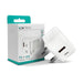 Vibe C3 PD & USB Mains Charger - product image, showing a white 3-pin UK mains charger plug shown next to its retail packaging box. The box is white with teal accents