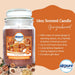 Airpure Gingerbread 18oz Scented Jar Candle - product infographic, with image of glass jar candle with bronze orange wax, with information listed on right-hand side regarding sweet ginger and warming spice scent, 120 hour burn time, long lasting fragrance, strong fragrance throw, and excellent gift idea
