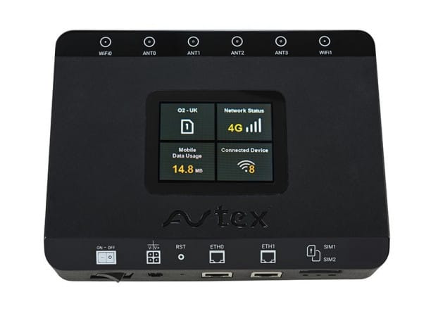 Avtex AMR104X 4G Dual SIM Mobile WiFi Router & Antenna - product image, showing bird's eye view of router