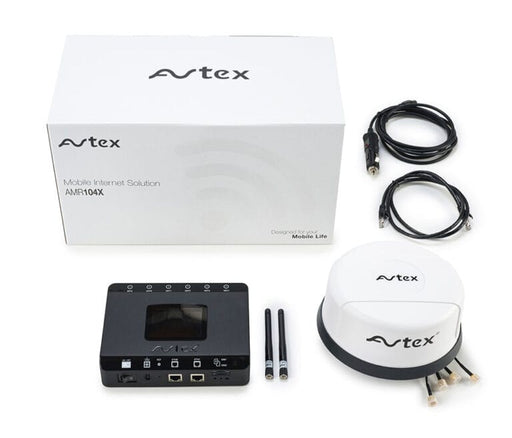 Avtex AMR104X 4G Dual SIM Mobile WiFi Router & Antenna - main product image, showing full display of contents