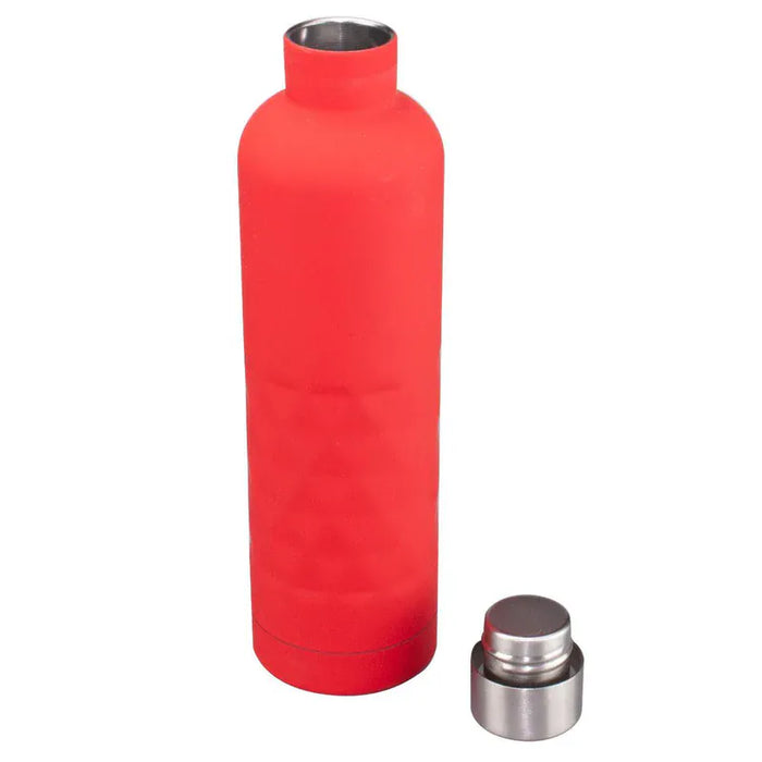 B&Co 500ml Stainless Steel Geo Design Bottle Flask - Red - main product image, showing bottle with lid removed by its side