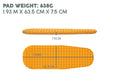 Bestway RidgeLite Large Insulated Mummy Sleeping Pad Orange inflatable sleeping pad with dimensions and weight information on a white background