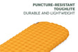 Bestway RidgeLite Large Insulated Mummy Sleeping Pad Yellow inflatable sleeping pad with text highlighting features on a white background