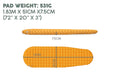 Bestway RidgeLite Insulated Regular Mummy Sleeping Pad Orange inflatable mattress with dimensions on a white background