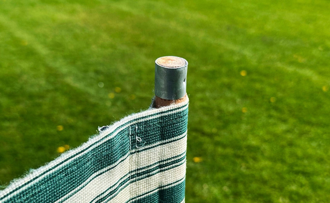 Blue Diamond 7-Pole Windbreak - Green Stripe, 5.4m - product image, showing close-up of windbreak pole top