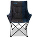 Liberty Leisure Comfort Padded Folding Camping Chair - Various Colours - product image of a folding camp chair with a black and navy blue fabric seat and backrest, featuring the 'Liberty' brand logo on the upper backrest, set against a plain white background.