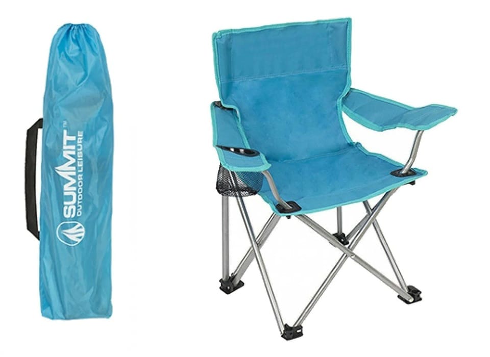 Summit Junior Folding Kids Camping Chair - Blue - product image, showing blue chair and carrybag
