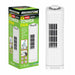 FANTOWM Brookstone 14-inch mini tower fan shown next to its green retail packaging box on a plain white background.