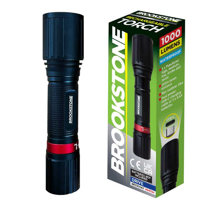 Brookstone Rechargeable Waterproof Torch 1000 Lumens - main product image