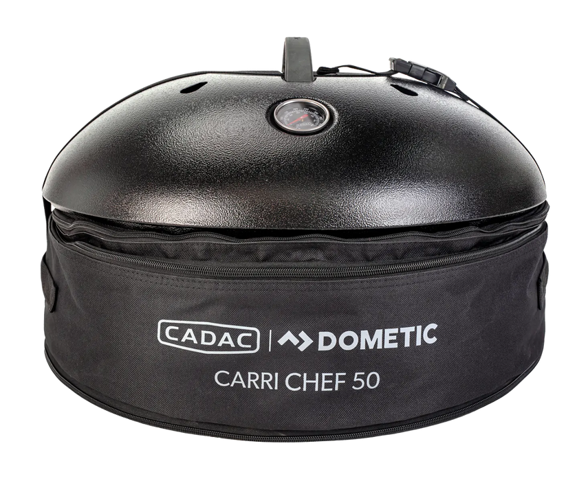Cadac Carri Chef 50 LPG Gas BBQ - product image, showing BBQ with legs removed in carry bag