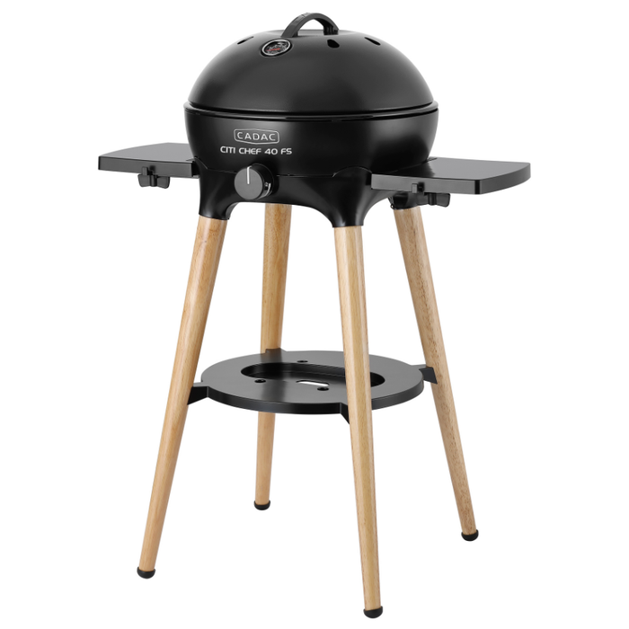 Cadac Citi Chef 40 FS Black - Urban & Camping Gas BBQ feature image with lid on and angled to the side