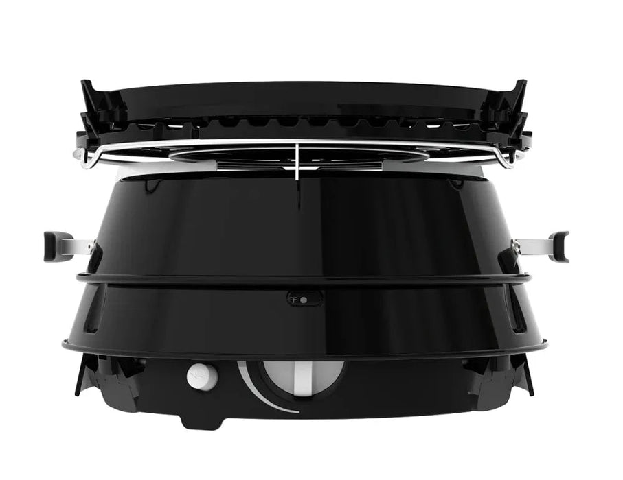 Black outdoor grill on a white background