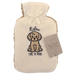 Country Club Relax Time To Paws 2L Sherpa Fleece Hot Water Bottle - main product image, showing a cream-colored hot water bottle with a plush cream cover featuring a brown cartoon dog illustration and the text 'Relax TIME TO PAWS'. A light brown paper tag is attached to the side, and the bottle is photographed on a clean white background.