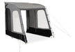 Dometic Rally 200 Poled Caravan Awning - 2026 Model - product image, showing front-side view of awning against white background, with front door panel fully open