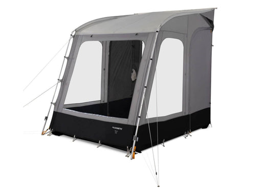 Dometic Rally 200 Poled Caravan Awning - 2026 Model - main product image, showing front-side view of awning with all windows open