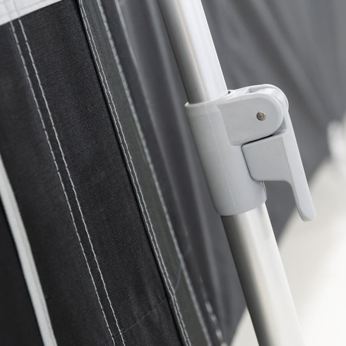 Dometic Rally Poled Caravan Porch Awning - product image, showing close-up of DynaLite aluminium front upright poles
