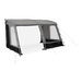 Dometic Rally Poled Caravan Porch Awning - product image, showing front-side view of awning itched with guylines, with windows and front-left panel entrance open