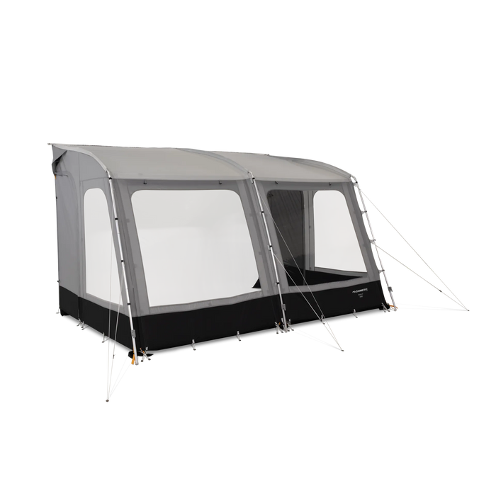 Dometic Rally 390 Poled Caravan Awning - 2026 Model - main product image, showing external view of awning with windows open