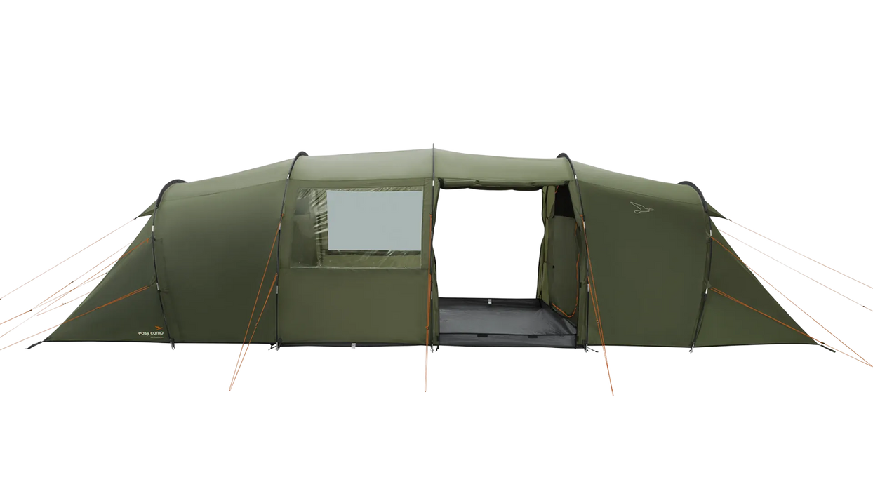Easy Camp Leka Twin 8 Person Family Tent - product image, shown from front view with both front and back doors open