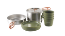 Easy Camp Moss 4 Person Camping Cook Set - main product image, showing components of set (1x pan, 1x pot, 4x plates, 4x mugs)