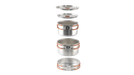 Easy Camp Moss Tour Stainless Steel Cook Set - product image, showing exploded view of set components (2x lids, 2x pots, and 1x pan)