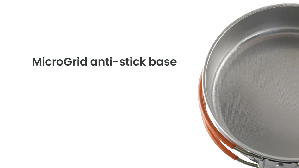 Easy Camp Moss Tour Stainless Steel Cook Set - product image, showing close-up of pan MicroGrid anti-stick base