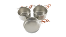 Easy Camp Moss Tour Stainless Steel Cook Set - product image, showing bird's eye view of set components (2x pots with lids, and 1x pan)