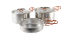 Easy Camp Moss Tour Stainless Steel Cook Set - main product image, showing 2x pots with lids, and 1x pan
