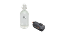 Easy Camp Raven Compact Camping Travel Pillow - product image, showing carry bag size with one-litre decanter for size comparison