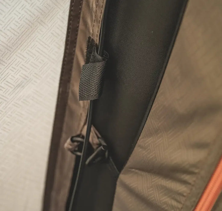 Easy Camp Twinflower USB-C LED Strip Tent Light - lifestyle image, showing  close-up of textile patch