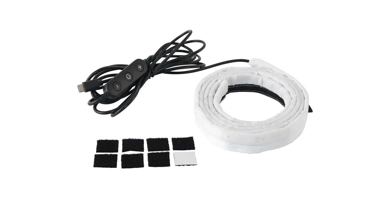 Easy Camp Twinflower USB-C LED Strip Tent Light - product image, showing lights, power lead, and adhesive patches
