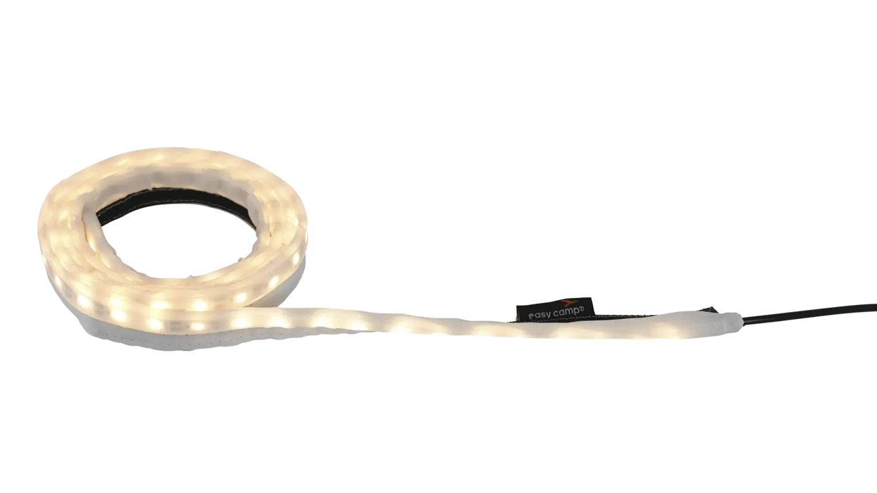 Easy Camp Twinflower USB-C LED Strip Tent Light - product image, showing roll of strip lights, lit up