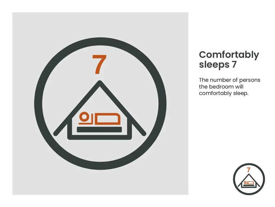 Easy Camp Vaulen Tipi 7 Person Festival Tent - product 'comfortably sleeps 7' infographic