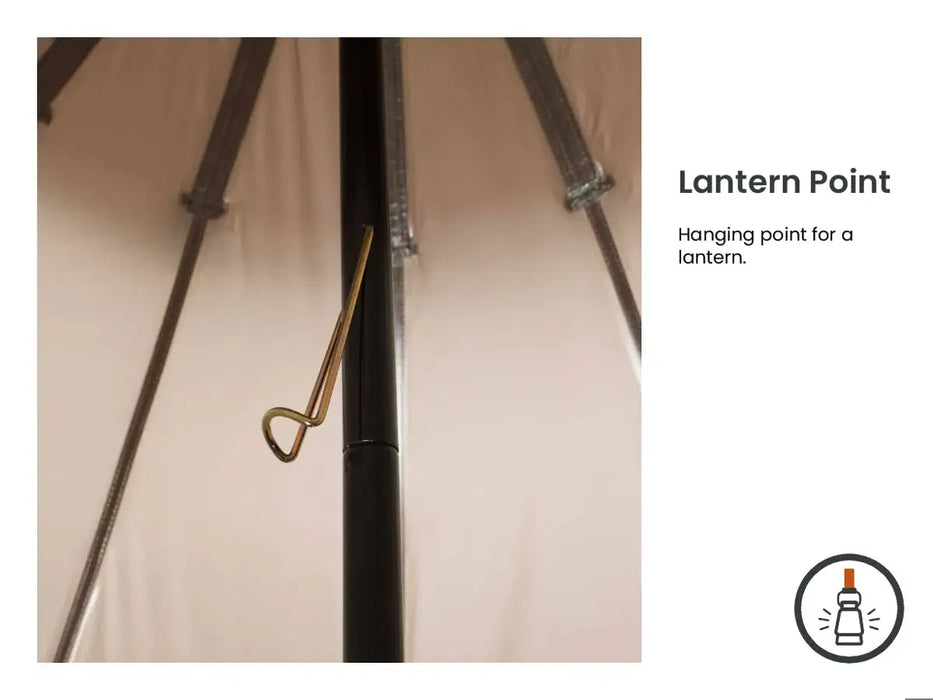 Easy Camp Vaulen Tipi 7 Person Festival Tent - product lantern point infographic