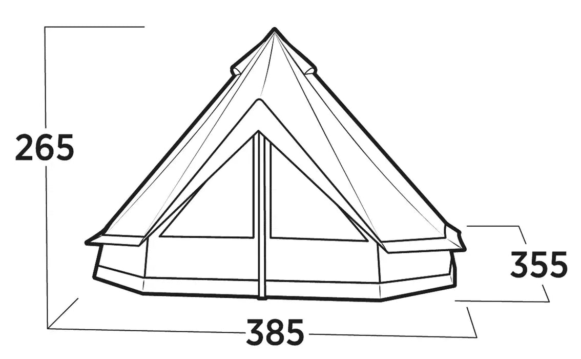 Easy Camp Vaulen Tipi 7 Person Festival Tent - product diagram with dimensions