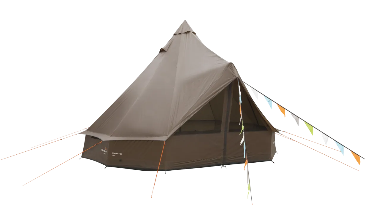 Easy Camp Vaulen Tipi 7 Person Festival Tent - product image, shown from front-left side angle with door closed