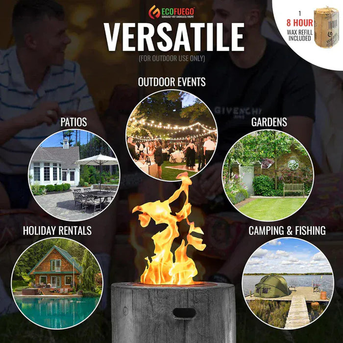 EcoFuego El Campo Fire Pit - Wood Graphite Grey - product features information graphic