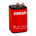 Eveready PJ996 6V Lantern Battery 4R25-2 - main product image, showing a battery with a red body, black top, and copper-colored spring terminals, shown on a plain white background.