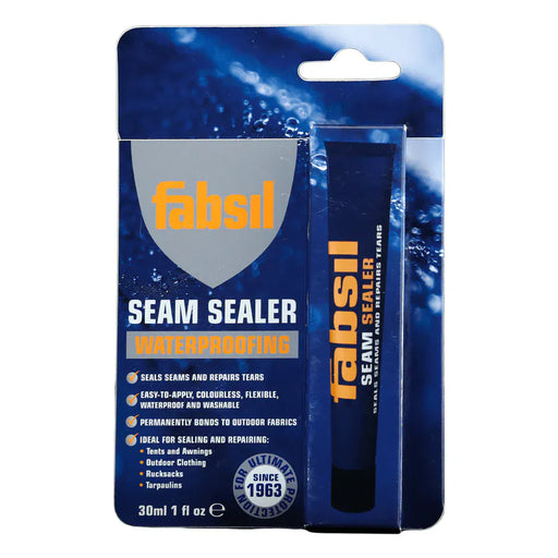 Fabsil seam sealer packaging with blue and orange design on a white background