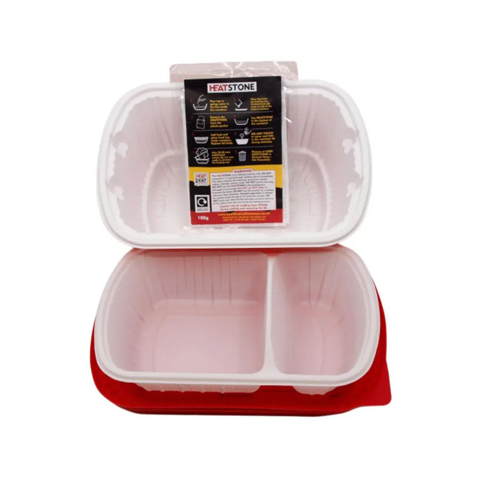 Heat 2 Eat, Medium Self Steamer Rectangular food container with a red base and clear lid on a white background