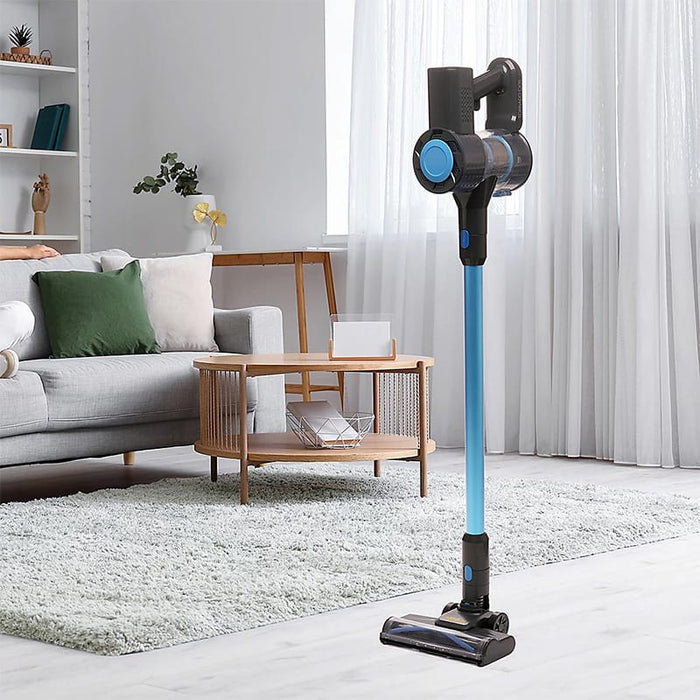 HomeLife Tornado CX15 2-in-1 Cordless Vacuum Cleaner - lifestyle image, showing vacuum cleaner stood up in living room space