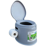 Kampa Khazi Portable Camping Chemical Toilet shown with toilet roll on holder