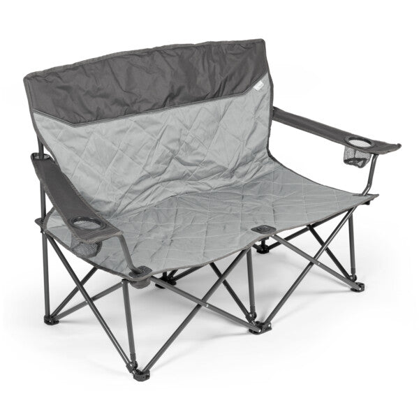 Kampa Lofa Double Camping Chair - Fog Grey main feature image with dark grey arms and top of back and  lighter grey seat and lower back