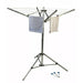 Kampa Quad Folding Washing Line - main product image, showing washing line with tea towels hanging, and pegs on ground