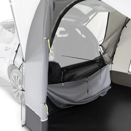 Kampa Tailgater Poled Rear Drive-Away Awning for SUVs and Cars - product image, showing partial internal view of awning attached to rear end of car (with car shaded for differentation)