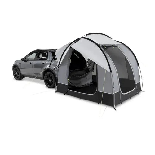 Kampa Tailgater Poled Rear Drive-Away Awning for SUVs and Cars - main product image, showing awning pitched and attached to rear of car