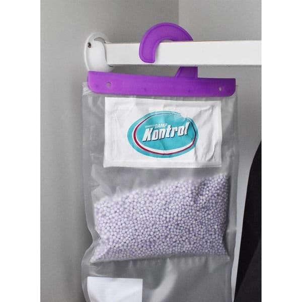 Kontrol Hanging Dehumidifier 210g Lavender Scent – lifestyle image, showing dehumidifier bag hanging on wardrobe rail
