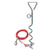 Leisurewize Dog Ground Anchor Screw Peg with 4m Tether Lead - main product image, showing a metal spiral anchor with a red coiled cable and silver metal clips, shown on a plain white background.